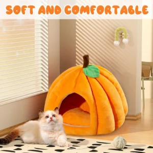 Creative Pumpkin Pet House Autumn And Winter Cat And Dog Semi-enclosed Pet Bed Warm And Thick Cat And Dog Nest Pet Supplies