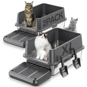2 Pack Extra Large XL Stainless Steel Cat Litter Boxes with Lid Metal Cat Litterbox Pan for Big Cats and Multiple Cats