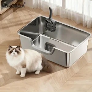 Extra Large Stainless Steel Litter Box, Non-Stick Odor-Free Metal Pan (Easy Clean, Hygienic Tray for Multiple Cats, Small Pets）