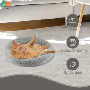 ATUBAN Cat Bed for Indoor Cats, Round Cat Bed for Curl Sleep Basic Pet Mat Wahable Bed for Small Puppy Cats Rabbit, Medium