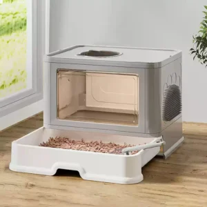 Foldable Cat Litter Box Splashproof Enclosed Potty With Cat Toilet Scoop Easy to Clean for Cats and Kittens Top Front Entry
