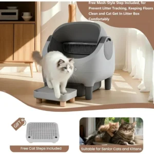 Self Cleaning Automatic Cat Litter Box with Raised Step, Large Open Top for Multi-Cat Families, Safe & Spacious Pet Litter Solut