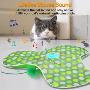 Smart Cat Toys Interactive Hide and Seek Cat Toy with Mouse Squeaky Motion Activated Moving Concealed Feathers Kitten Teaser Toy