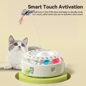 ROJECO Automatic Cat Toy 3 in 1 Electric Butterfly Teasing Toy Track Balls Ambush Feather Interactive Fun Pet Toy Set Cat Supply