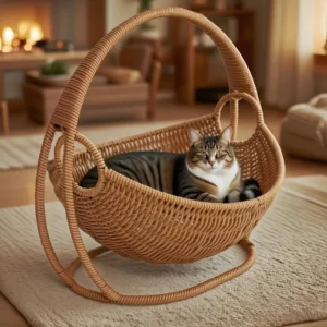 Cat Hammock with Bracket Indoor Hanging Pet Beds for Cats and Small Pets Weight Bearing 6.61 Pounds (3 Kilograms) Rattan/Winter