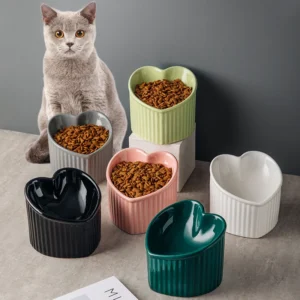 Slanted Ceramic Cat Bowl with Stand - Anti-Tip Elevated Cat Food Dish for Neck Protection, Cute Pet Feeding Bowl dogs universal