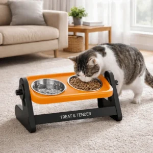 Stainless Steel Elevated Pet Bowl Non-Slip Anti-flip Cat Double Bowl with Stand Adjustable Height Cat Water Food Bowl